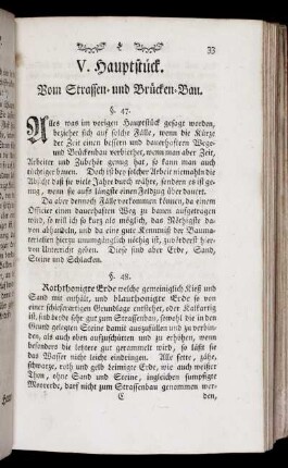 V. Hauptstück. Vom Strassen- und Brücken-Bau.