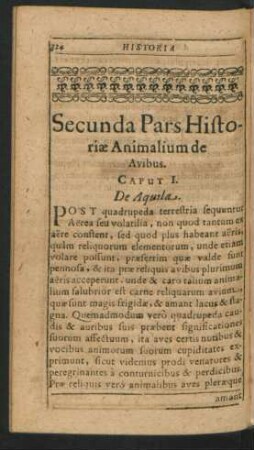 Secunda Pars Historiae Animalium de Avibus.