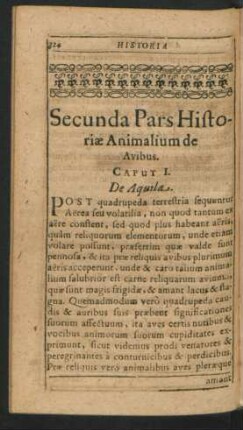 Secunda Pars Historiae Animalium de Avibus.