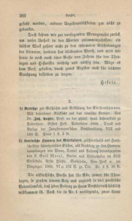 262-269 [Rezension] Kayser, Johann, Beiträge zur Geschichte und Erklärung der Kirchenhymnen