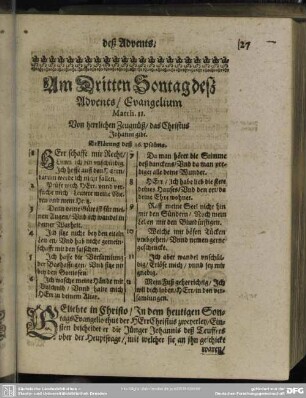 Am Dritten Sontag desz Advents, Evangelium Matth. 11. Von herrlichen Zeugnüß, das Christus Johann gibt