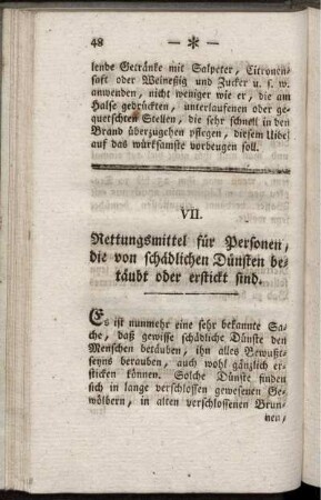 VII. Rettungsmittel für Personen, die von schädlichen Dünsten betäubt oder erstickt sind