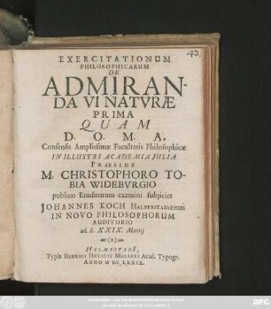 Exercitationum Philosophicarum De Admiranda Vi Naturae Prima