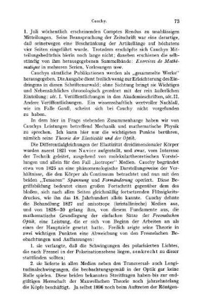 Cauchy's Werke; Elastizität und Optik.