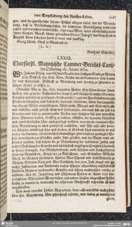 LXXXI. Churfürstl. Mayntzische Cammer-Gerichts-Catzley-Ordnung de Anno 1662