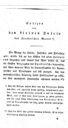 Notizen von den kleinen Inseln des Tyrrhenischen Meeres.