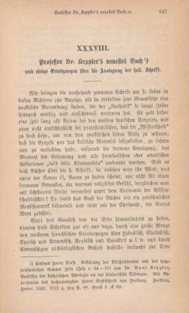 647-658 Prof. Dr. Keppler's neuestes Buch und einige Erwägungen über die Auslegung der heiligen Schrift