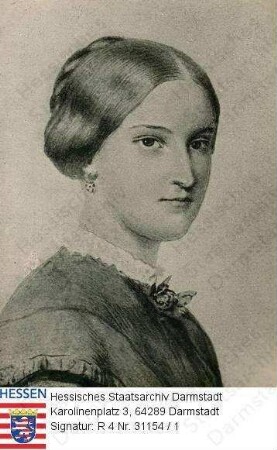 Carrière, Agnes geb. Freiin v. Liebig (1829-1862) / Porträt, linksgewandt, vorblickend, Brustbild