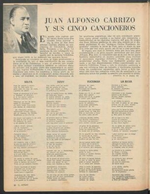 Juan Alfonso Carrizo y sus cinco cancioneros : Salta, Jujuy, Tucuman, La Rioja y Catamarca