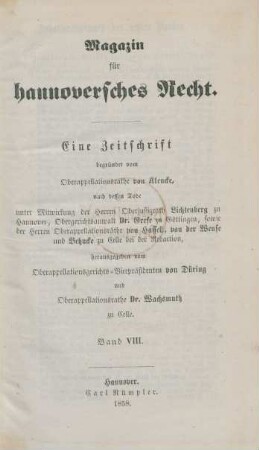 8.1858: Magazin für hannoversches Recht