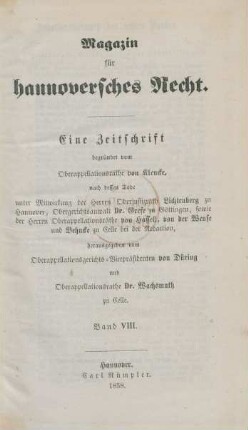 8.1858: Magazin für hannoversches Recht