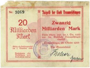 Geldschein / Notgeld, 20 Milliarden Mark, 26.10.1923