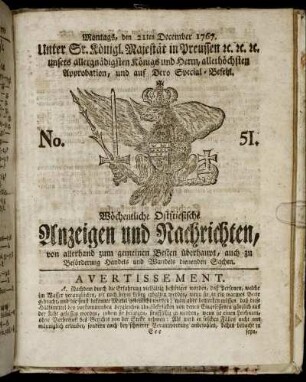 No. 51. Montags, den 21ten December 1767.