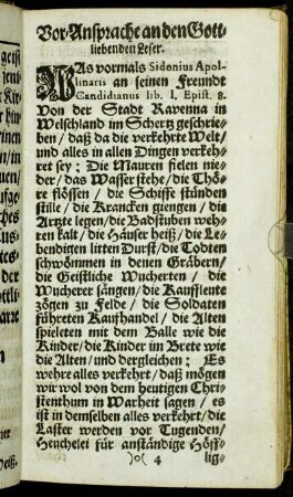 Vor Ansprache an den Gott liebenden Leser.