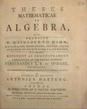 Theses mathematicae ex algebra