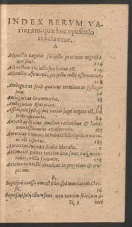 Index Rerum Variarum, quae hoc opusculo tractantur.