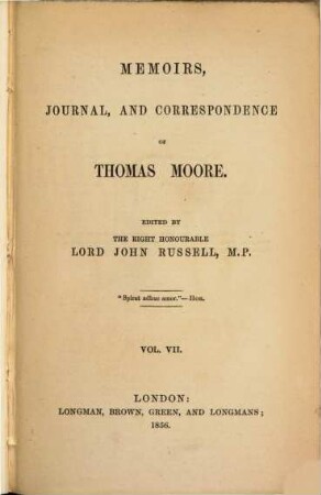 Memoirs, journal, and correspondence of Thomas Moore. 7, Diary of Thomas Moore ; 188-continued ...