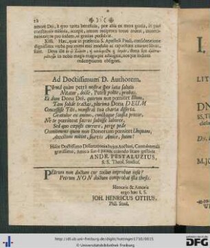 Ad Doctissimum D. Authorem.