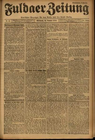 Erste Ausgabe vom Mittwoch, den 16. Januar 1924.