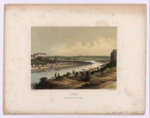 Ansicht von Pirna, Lithographie, um 1850 : Sandmann, Xavier : Pirna / lith. v. Sandmann. - Carlsbad : A. F. Seifert ; Wien J. Rauh , [ca. 1850]. - 1 Kunstbl. : kolor. Lithogr. ; 21 x 16 cm