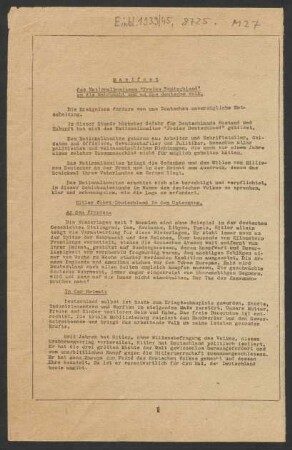 Manifest des Nationalkomitees" Freies Deutschland" an die Wehrmacht und an das deutsche Volk
