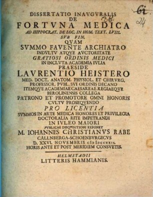 Diss. inaug. de fortuna medica