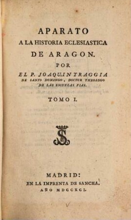 Aparato A La Historia Eclesiastica De Aragon, 1