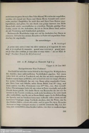August Wilhelm von Schlegel an Heinrich Voß, Coppet, 20.06.1807