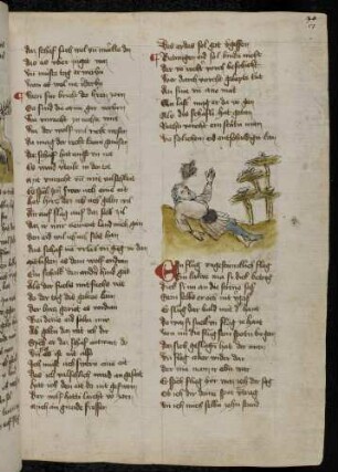 Fliege über dem Kopf eines liegenden Mannes; (Von der Fliege und dem kahlköpfigen Mann, Kapitel XXXVI nach Pfeiffer)