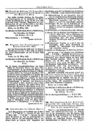Beginn der Vorlesungen im Sommersemester 1933 : [Amtlicher Teil]