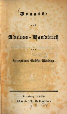 Staats- und Adreß-Handbuch des Herzogthums Sachsen-Altenburg. 1838