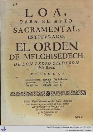 Loa para el Auto Sacramental El Orden de Melchisedech.