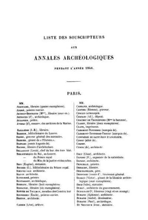 LISTE DES SOUSCRIPTEURS AUX ANNALES ARCHÉOLOGIQUES