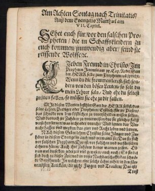 Am Achten Sontag nach Trinitatis/ Auß dem Evangelio Matthaei am VII. Capitel.