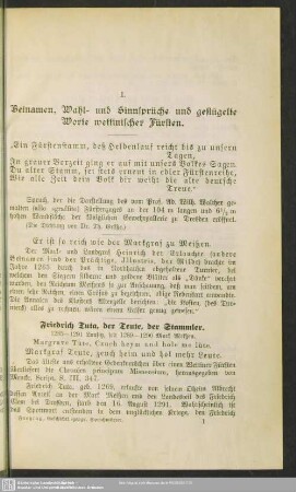 I. Beinamen, Wahl- und Sinnsprüche und geflügelte Worte wettinischer Fürsten
