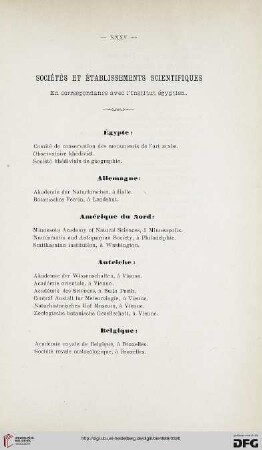 Societés et établissemsnts scientifiques en correspondance avec l'Institut égyptien