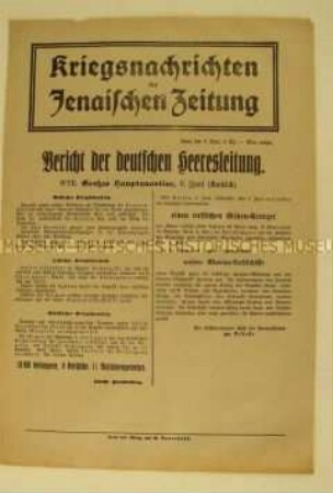 Nachrichtenblatt der "Jenaischen Zeitung" zum Verlauf der deutsch-österreichischen Offensive im Südosten