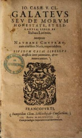 Galateus seu de morum honestate, et elegantia
