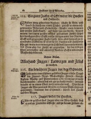 Achter Absatz. Allerhand Zugger/ Latwergen und Zeltel zu machen