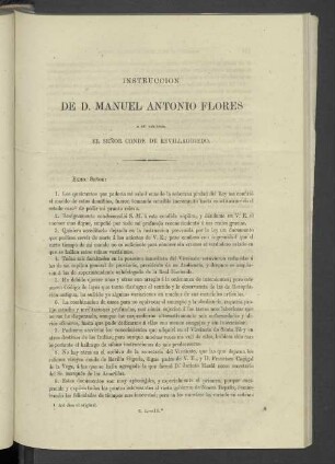 Instruccion De D. Manuel Antonio Flores A Su Sucesor El Senor Conde De Revillagigedo