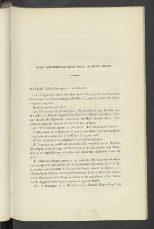 Decreto Estableciendo Una Escuela Imperial De Servicios Publicos