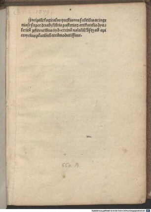 Quaestiones logicales super duobus libris Posteriorum Aristotelis