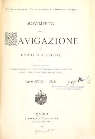 Movimento della navigazione nei porti del Regno, 1878, P. 1 = Anno 18