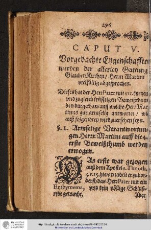 CAPUT V. Vorgedachte Eygenschafften werden der allerley Gattung Glauben Kirchen/Herrn Martini vielfältig abgesprochen.
