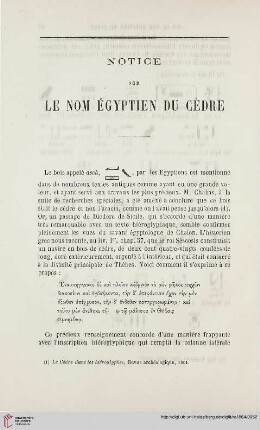 N.S. 9.1864: Notice sur le nom égyptien du cèdre
