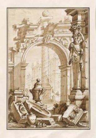 Architekturphantasie mit einem Triumphbogen vor einer Säule, aus den "Disegni di Prospettiva Ideale", Bl. 11