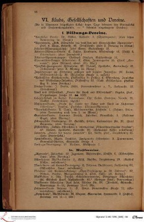 VI. Klubs, Gesellschaften und Vereine.
