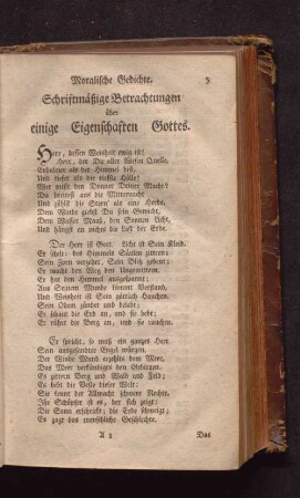 Moralische Gedichte. Schriftmäßige Betrachtungen über einige Eigenschaften Gottes.