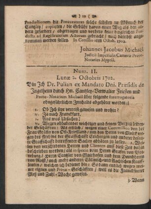 Num. II. Lunae 2. Octobris 1702.