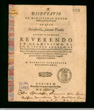 Dispvtatio De Ministerio Ecclesiastico, & eius efficacia